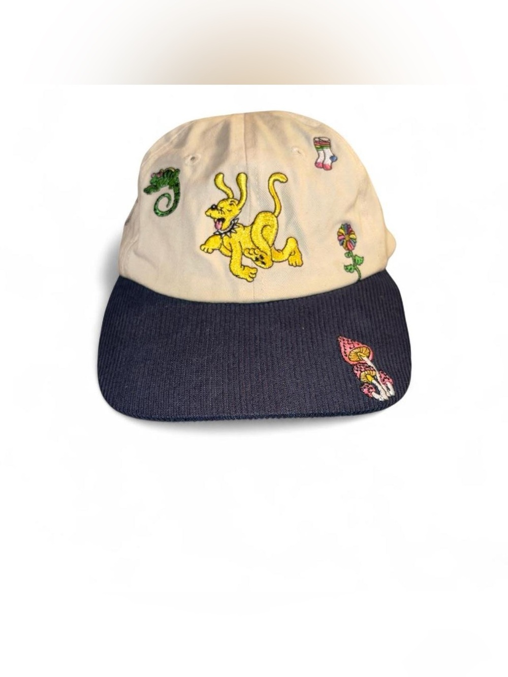 Teddy Fresh Cream and Navy Embroidered Cartoon Patch Hat